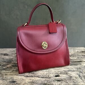 Vintage Coach 9983 Red Regina Turnlock Handbag Leather Satchel Purse Hangtag